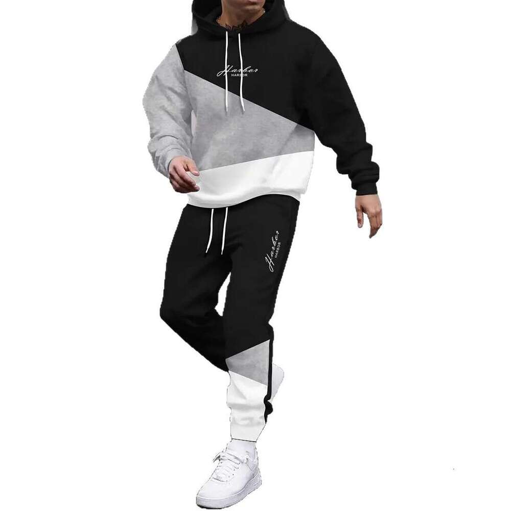 Autumn Winter American Style Hooded 3D Digital Print Sweatshirt Sweatpants Jacket Men's Trendy Hoodie Sports Set Men