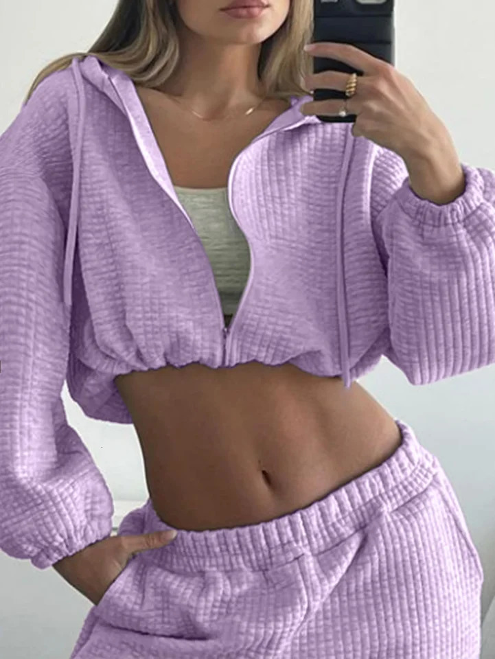 Ladies Casual Hoodie And Trousers Cotton Plaid TwoPiece Set Streetwear Sporty Comfortable Pants with Elastic Waist 251027