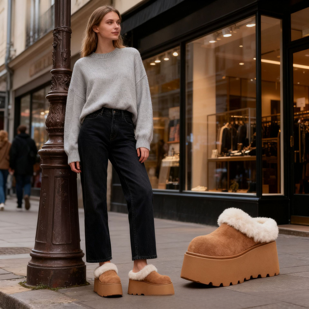 Thick soled warm, fashionable and elegant cotton shoes European and American style winter new comfortable lazy style women's snow boots designer 