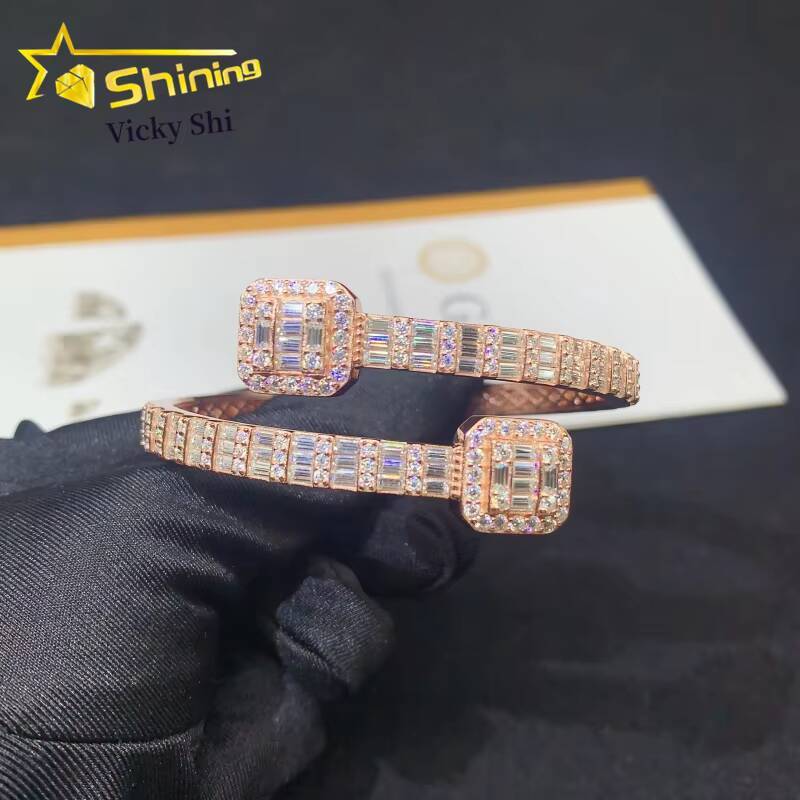 Fine Jewelry GRA Certificated VVS Moissanite Bracelet Hip Hop 925 Solid Silver Baguette Moissanite Diamond Bangle Bracelet