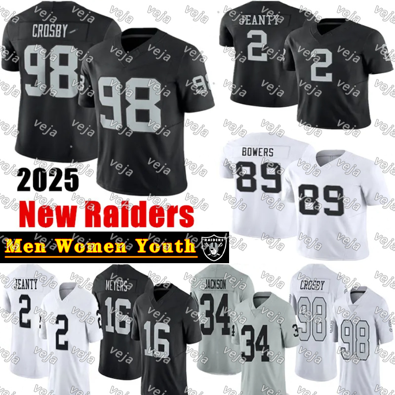 #98 Maxx Crosby Football Jersey #2 Ashton Jeanty Brock Bowers Bo Jackson Howie Long Jakobi Meyers Daniel Carlson Zamir White Geno Smith Stabler Jeremy Chinn jerseys