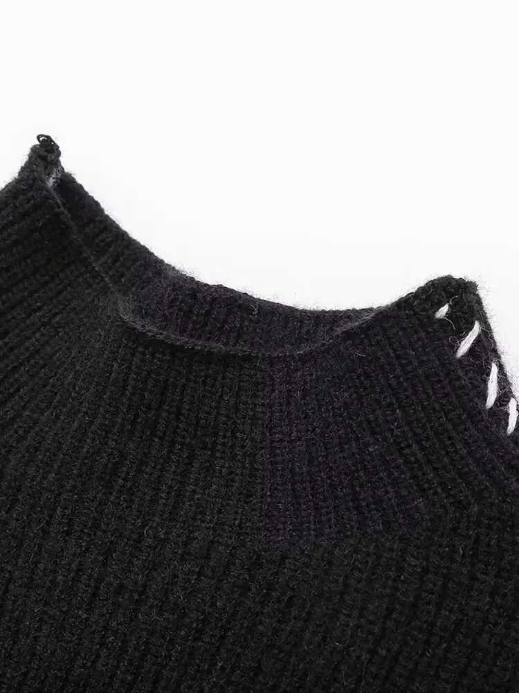 Womens Pullover Knit Top Patchwork Clash Design Turtleneck Sweater Crew Neck Black Basic Commuter Warm WomensT251027