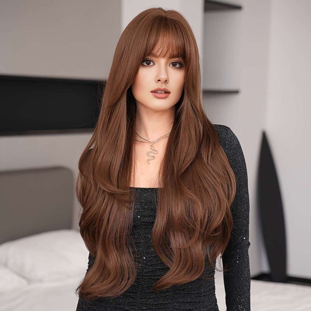 NAMM Chic Brown Body Wave Wig With Bangs Women - High Density, Natural-Looking Synthetic Layered Hair, Perfect For Daily Wear & Cosplay