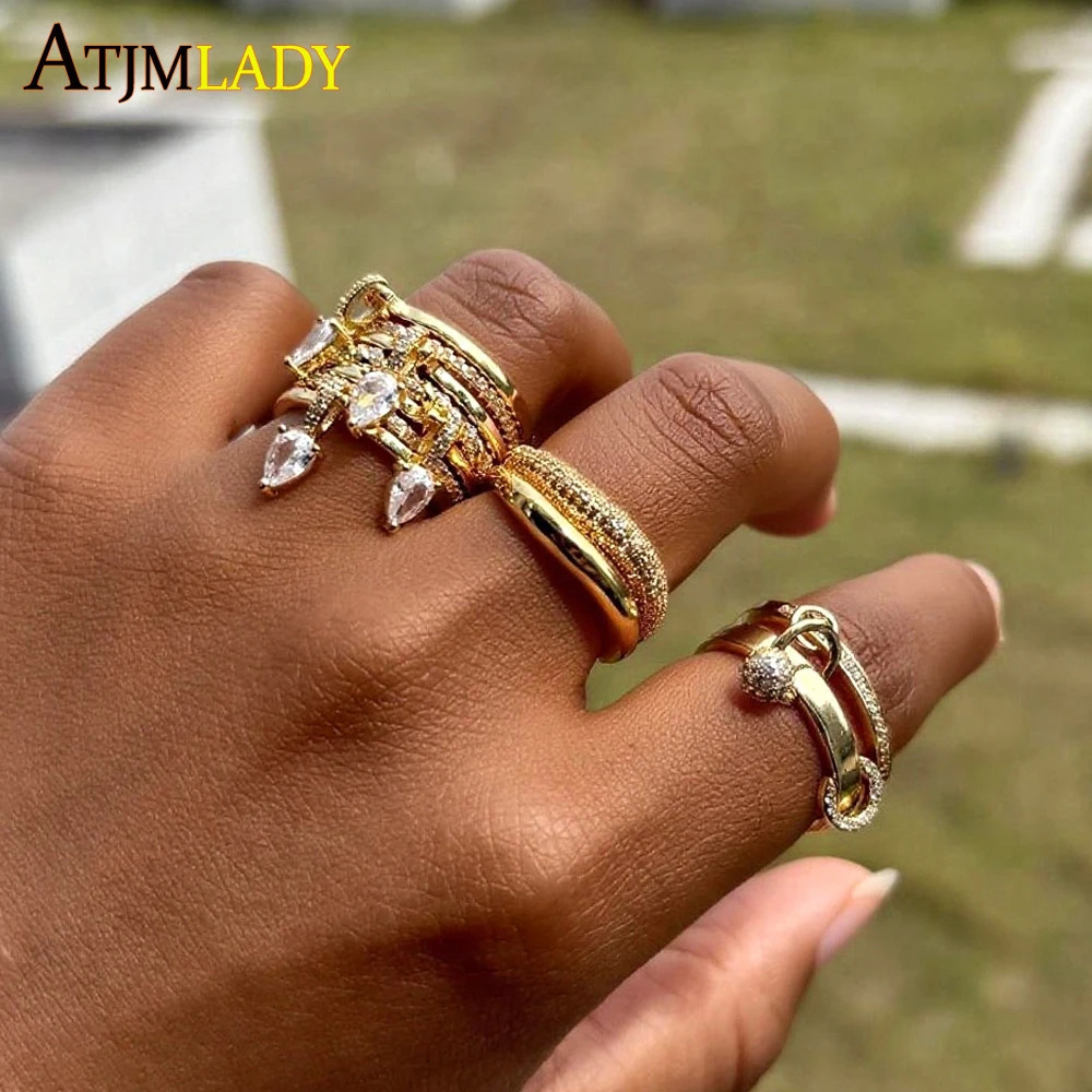 Bling CZ Multi layered Gold Color Stacking Band Ring Micro Pave Cubic Zircon For Women Girls Fashion Full Finger Jewelry 251023