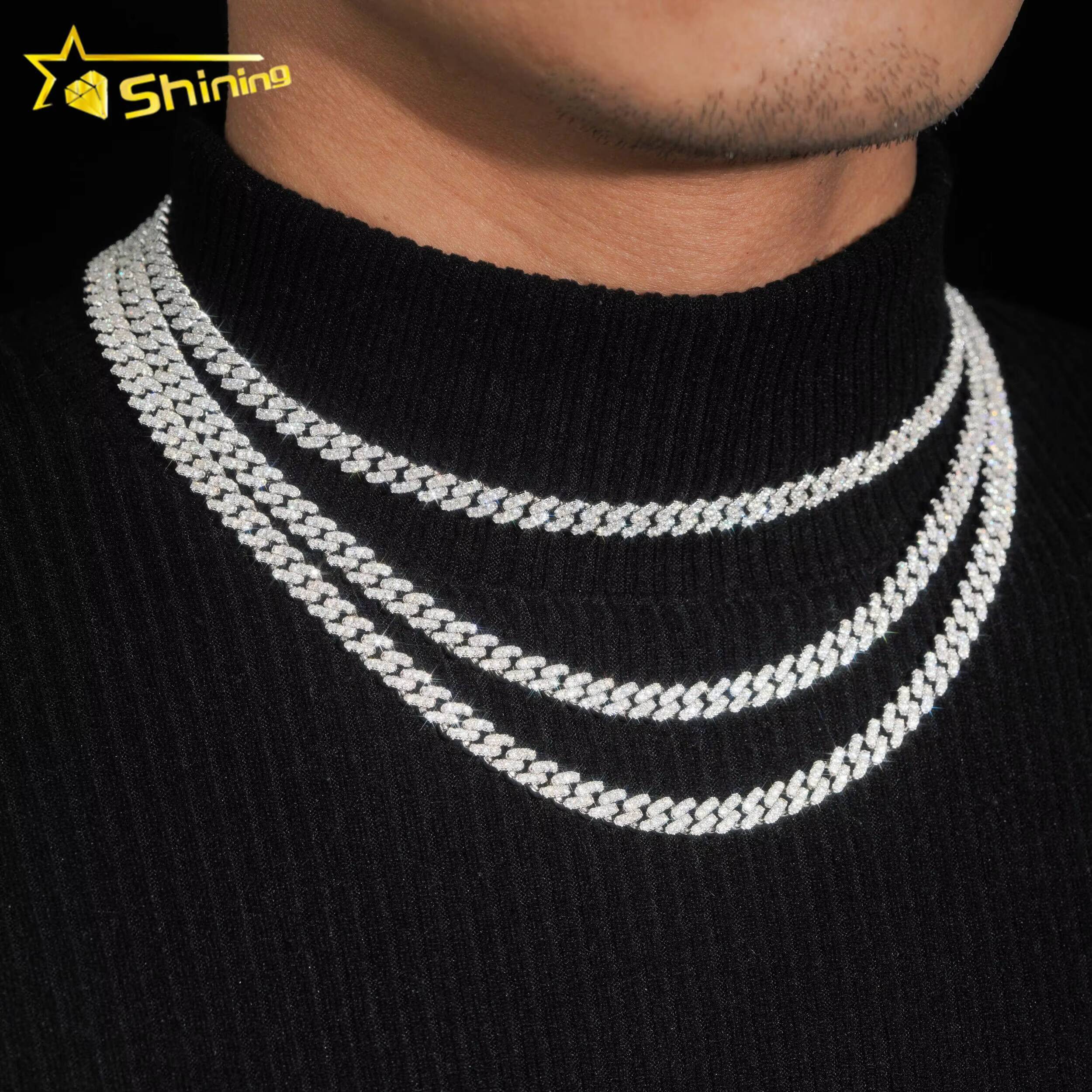 RTS 6mm Hip Hop Necklace for Men S925 Silver with Vvs Moissanite Iced Out Diamond Cuban Link Chain Moissanite Jewelry