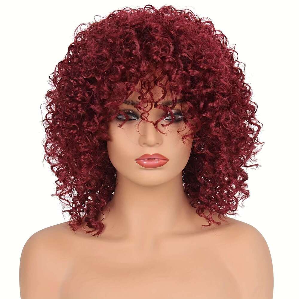 Women's Kinky Afro With Bangs Heat Resistant Synthetic Hair, Natural Look & Easy Maintenance, Beginner Friendly Everyday, Parties, Halloween, Cos