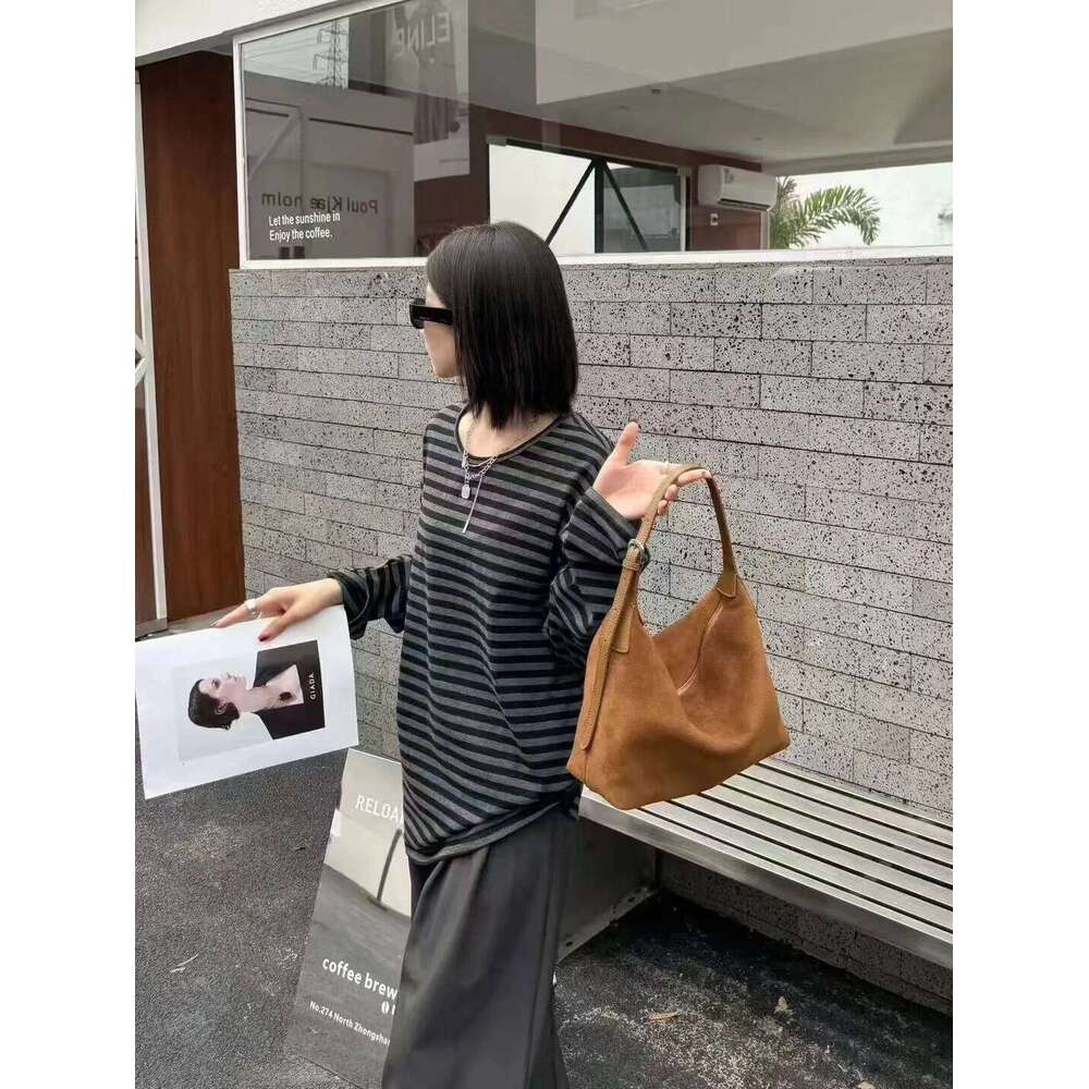 Designer Luxury Fashionable Frosted Cow Long Handle Tote Winter Matte Suede Leather Women S Single Shoulder Bag Grey Commute Handbag