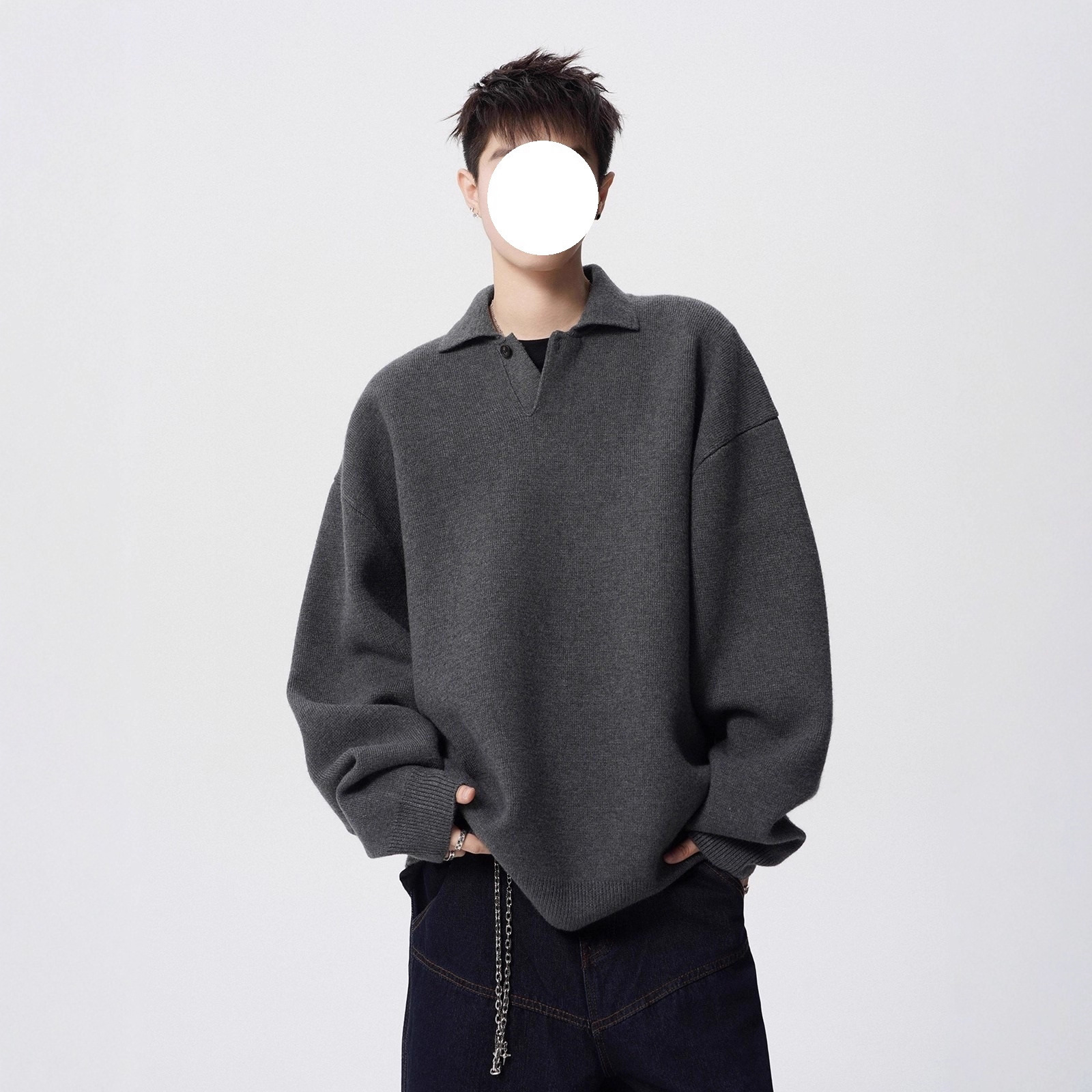 High-end Polo Collar Sweater For Men Spring Designer Sweater And Autumn Trendy Brand Casual BF Solid Color Knitwear American Style Versatile Couple To