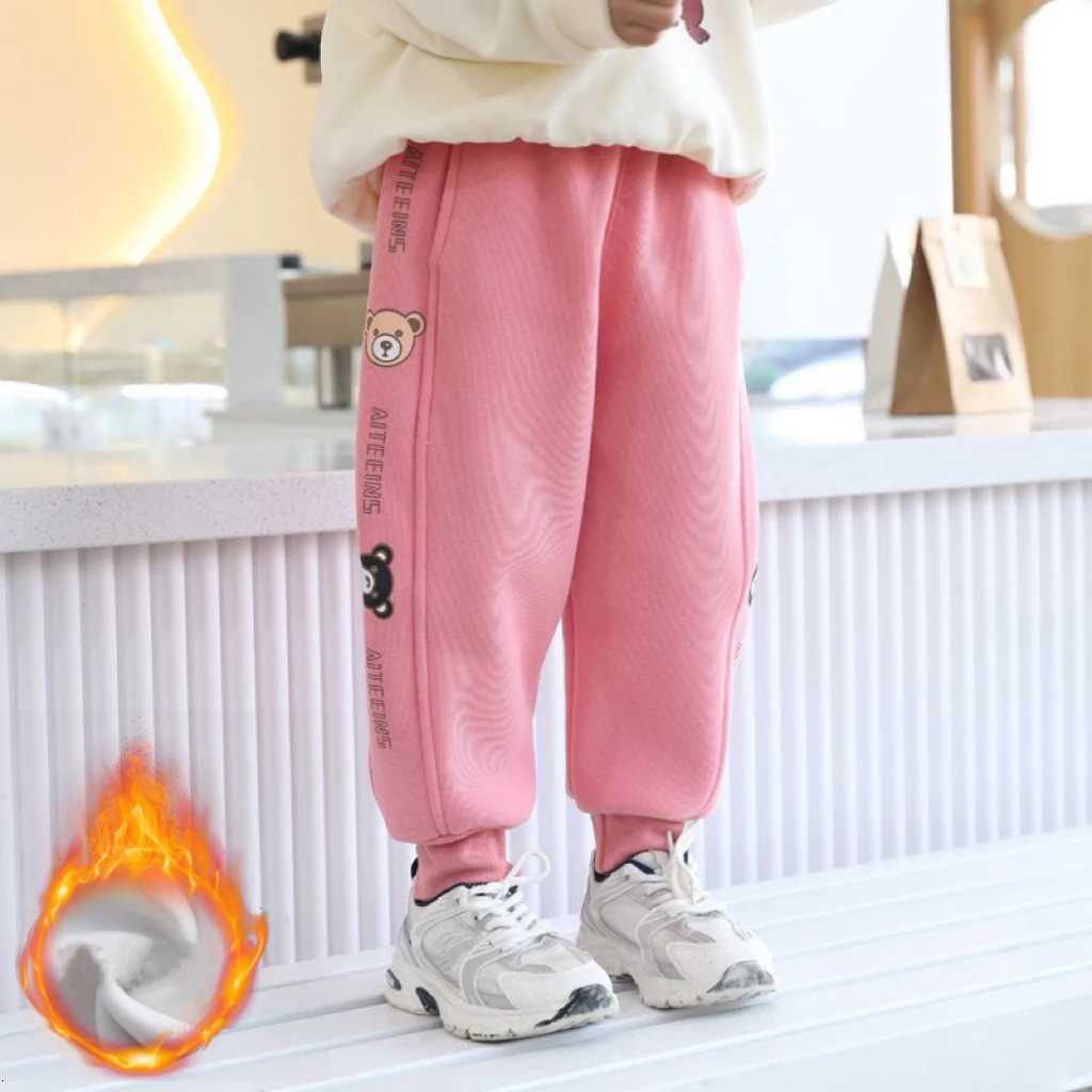 1pcs Boys Girls Winter Velvet Kids Pants Cute Little Bear Cartoon Mid Waist Warm Pantalones Baggy Thick Plush Children TrousersT251027