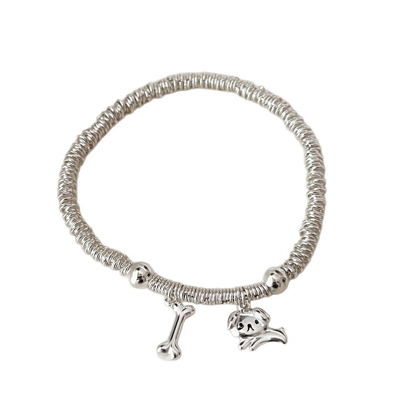 TaiYang New Gold Plated Copper Cat & Dog Charm Bracelet,Silver Plated Copper Chain with Playful Eating Fish and Bone Pendants for Women