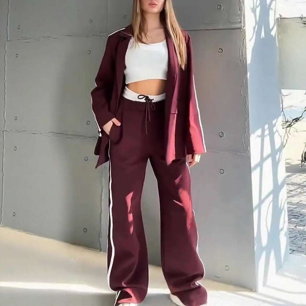2025 Fashion Suit Striped Trousers Casual Jacket Two-Piece Set for Women