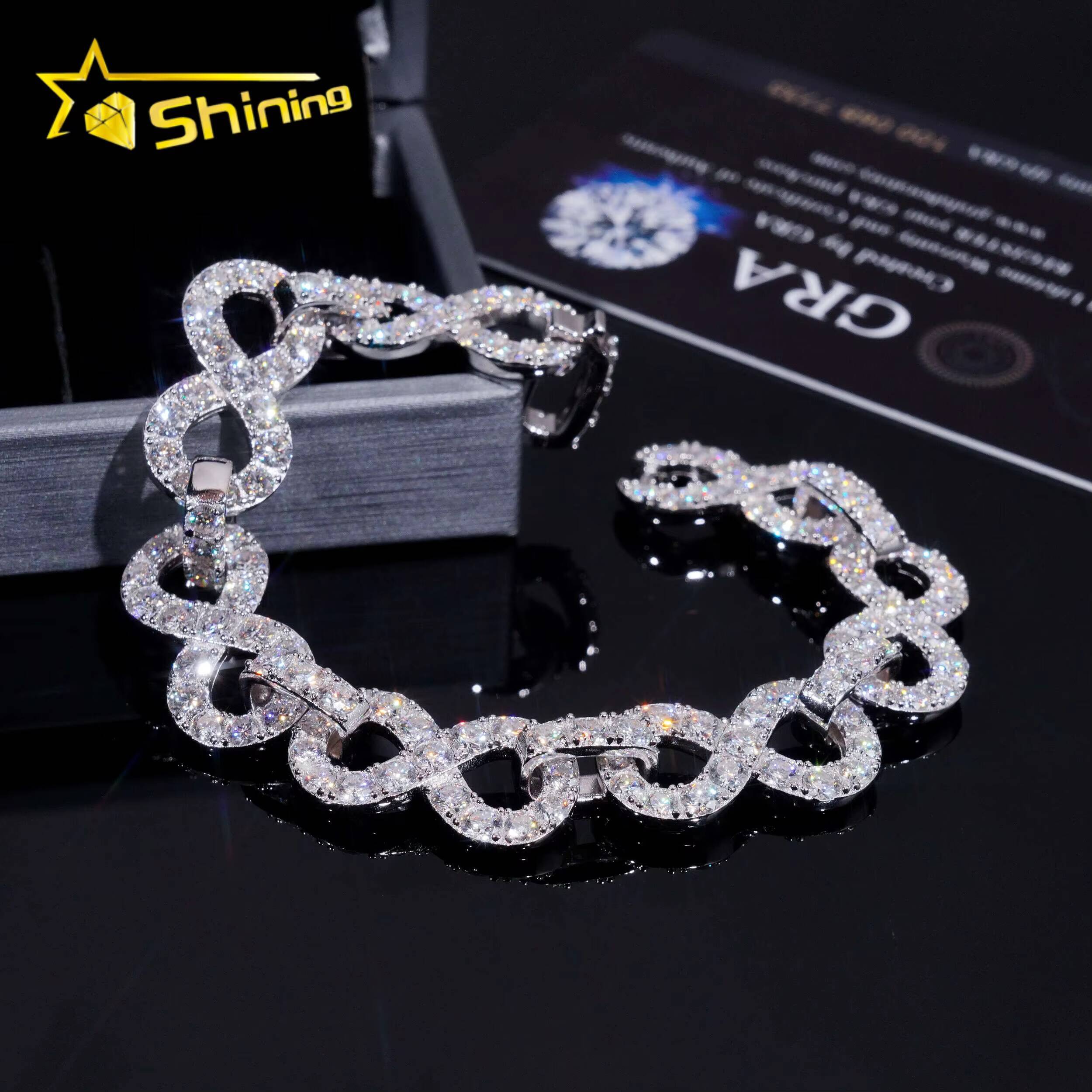 Pass Diamond Tester Silver 925 Gold Plated Hip Hop Jewelry Custom 13mm VVS Moissanite Cuban Link Chain Bracelet Infinity Chain
