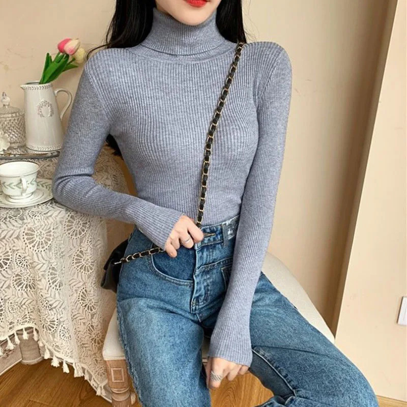 Purple Turtleneck Sweater Women Elegant Korean Slim Long Sleeve Knitted Pullover Fashion Simple Solid Casual Office Lady Jumpers 251027