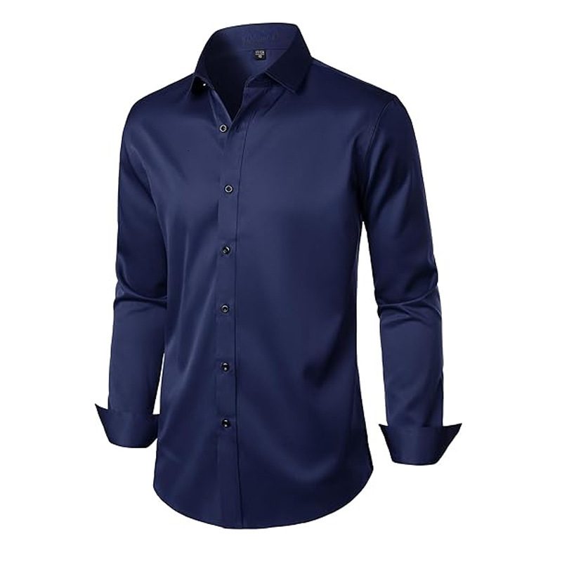 Business Commuting Gentleman Cardigan Long Sleeve Shirt Men Black Shirt Slim Fit Business Formal Solid Color Shirt