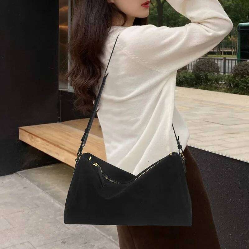 Designer Luxury New Winter Matte Suede Cow Leather Women Shoulder Messenger Bags Caramel High Quality Large Travel Tote Ladies Handbag