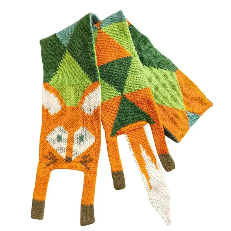 618Y Fashion Knit Fox Winter Baby Girls Scarf Long Children Scarves Boys Kids Mufflers Warm Women Shawl Wrap Baby Neck Warmer 251027