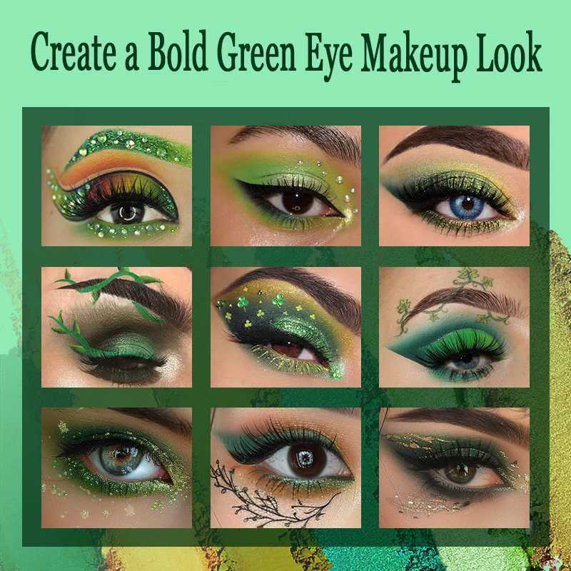 9color green peacock eyeshadow palette with pearlescent glitter green dazzling stage makeup perfect for music festivalsXJ251027
