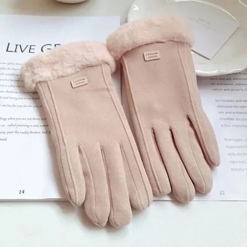 Fashion Gloves Autumn Winter Cute Furry Warm Mitts Full Finger Mittens Women Outdoor Sport Female Gloves Screen 251024