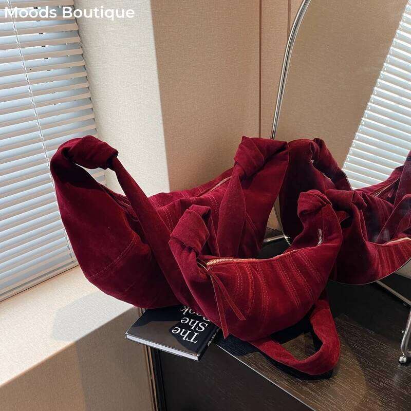 Designer Luxury MOODS Croissant Shoulder Bags For Women Faux Suede Two Size Soft Crossbody Bag Winter Latest Trend Designer Handbags