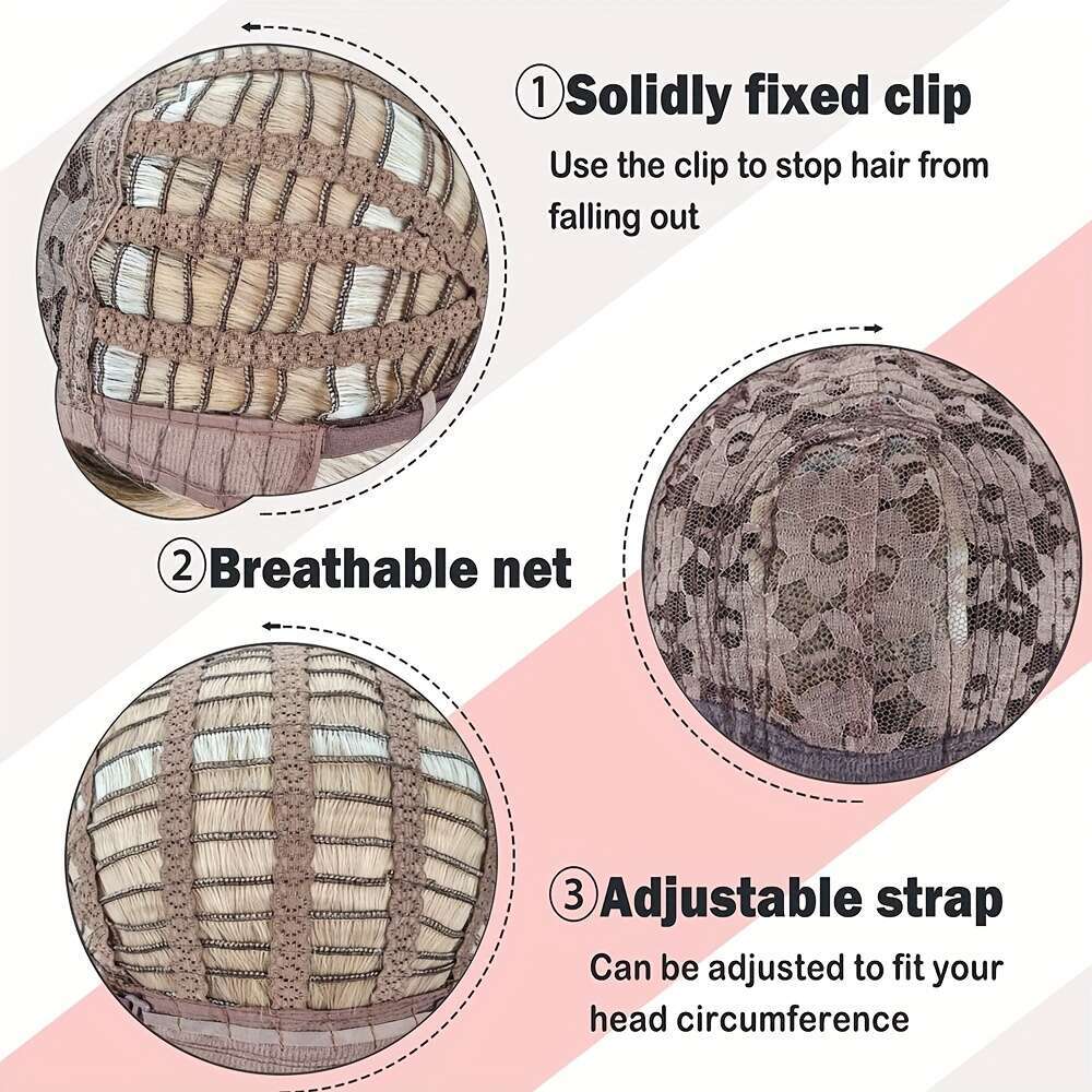 18-Inch Blonde Layered Wig With Bangs - Chic Women's Curly Wave Synthetic Hair, Dark Roots, Rose Net Cap, High-Temperature Fiber