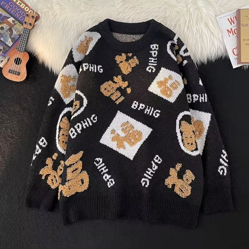 Red Festive Sweater With 'fu' Character For Men And Women Loose And Designer Sweater Lazy Style Knitted Top For Winter