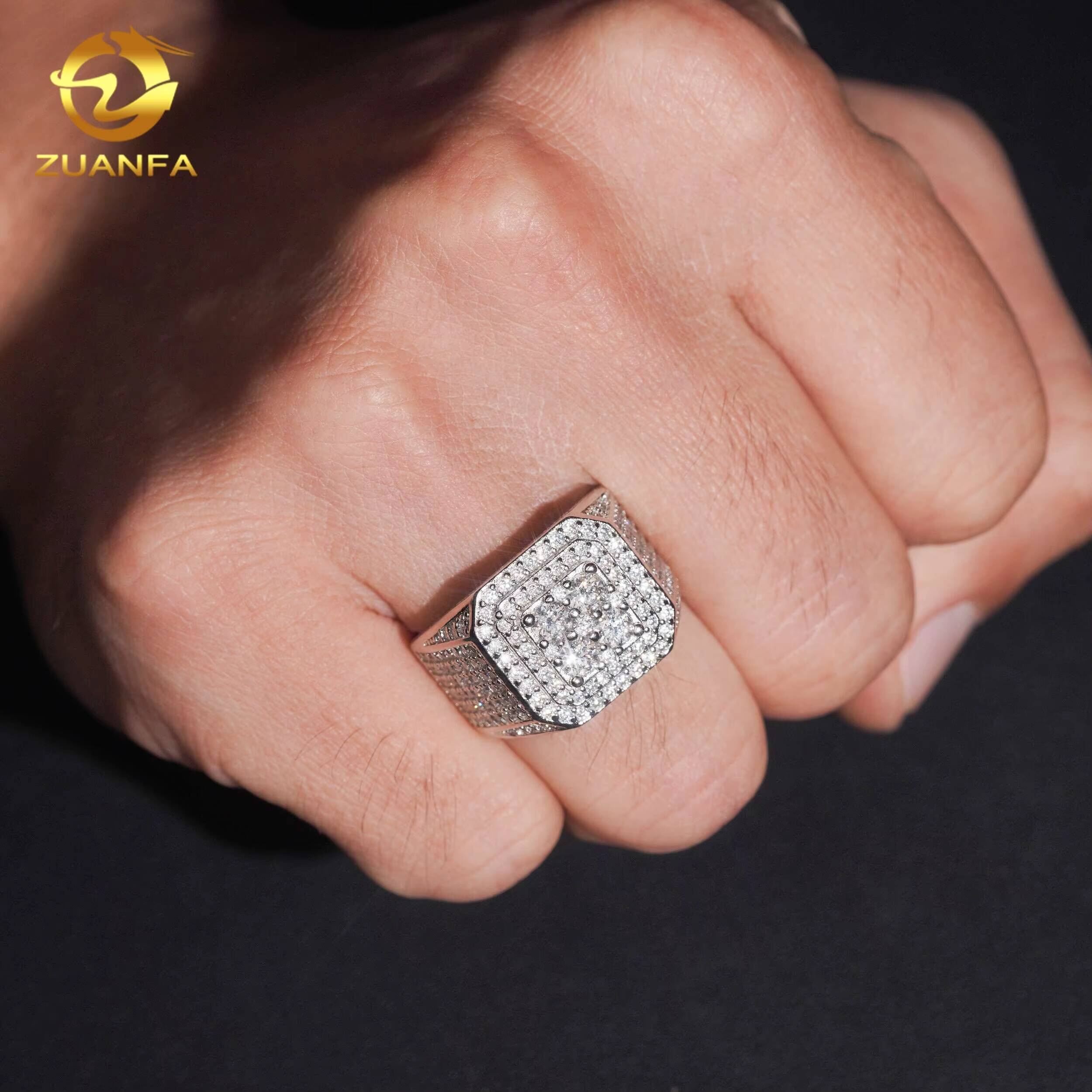 Fine Jewelry Hip Hop 925 Sterling Silver Iced Out Mens Wholesale Price Moissanite Diamond Ring