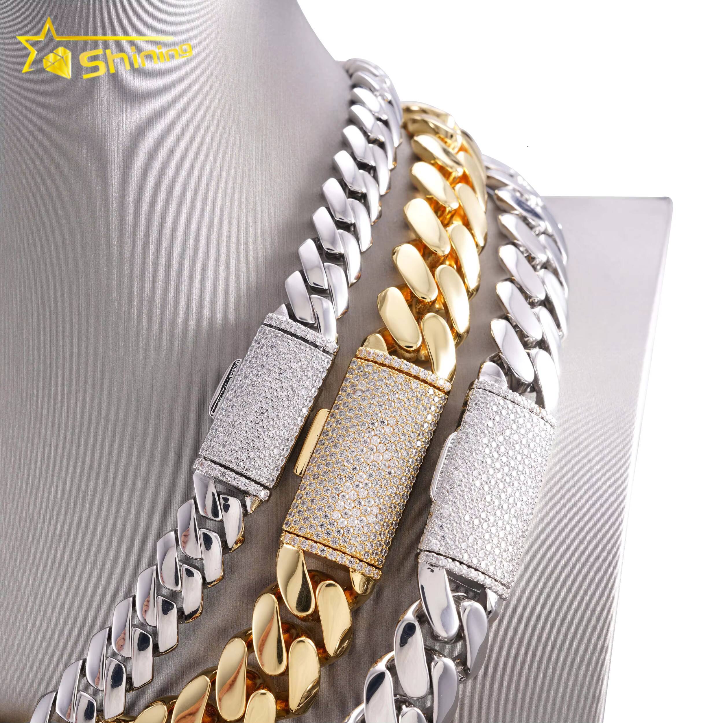 Hip Hop Jewelry Men Fashion Necklace 18K Gold Plated 12MM 14MM 16MM 18MM Width Brass Moissanite Miami Cuban Link Chain