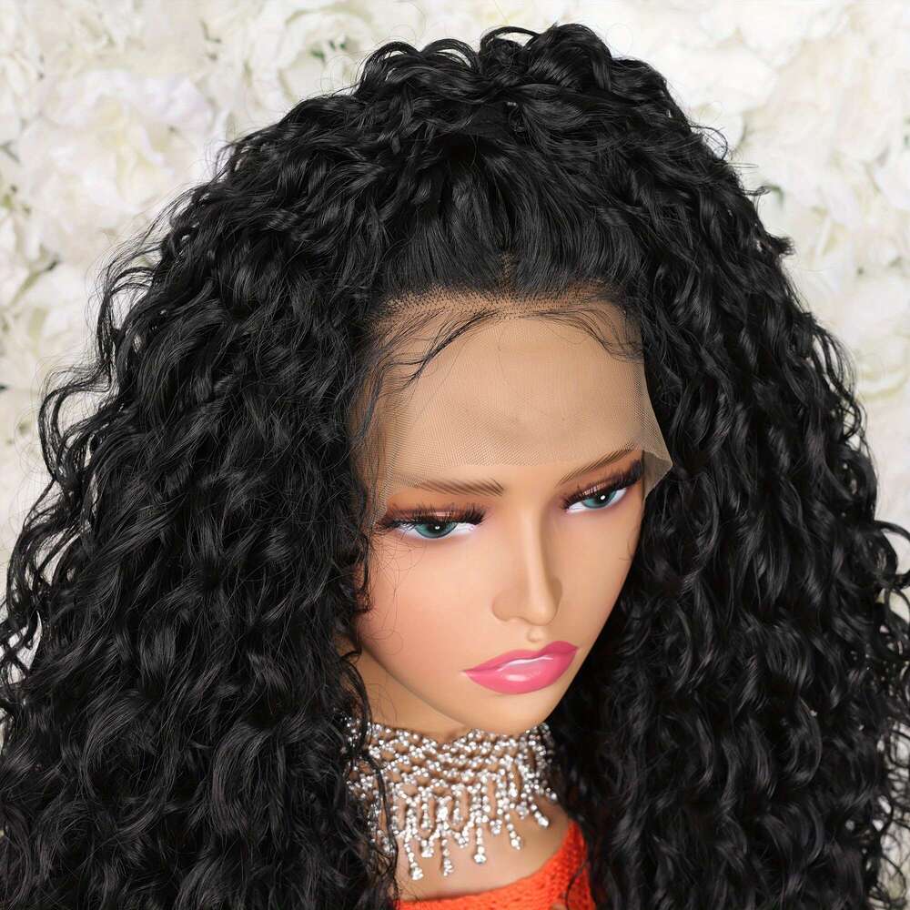 Sleek Design, Kinky 13X4 Hair Wigs For Women 26 Inch Deep Curly Frontal Wet And Wavy Closure Wigs, Synthetic Lace Front Wig