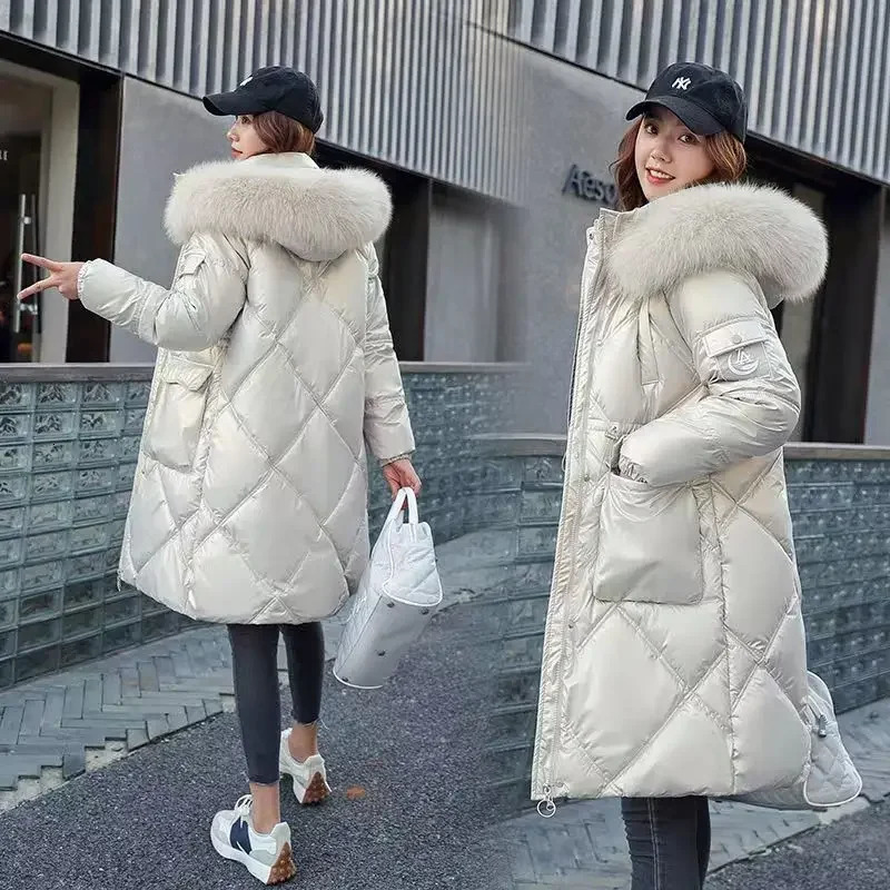Winter Womens Cold Coat Parkas Super Hooded Long Padded Jacket Fur Collar Loose Korean Fashion Wholesale 251027
