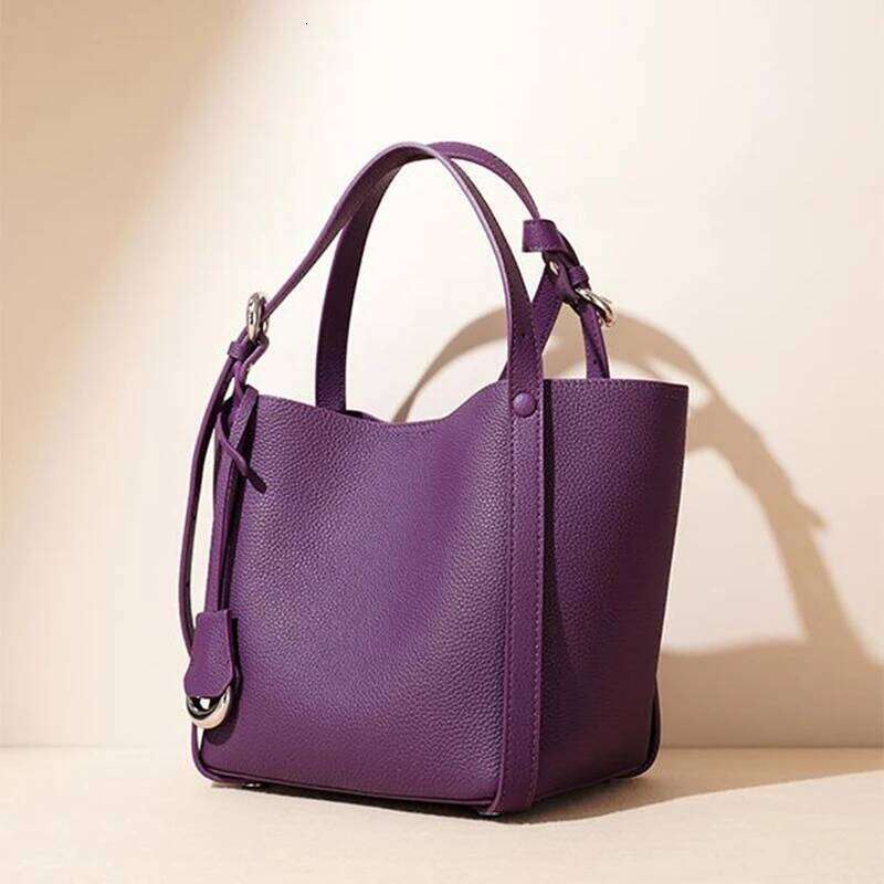 2025 Spring Summer Genuine Leather Crossbody Shoulder Bag,Cowhide Shopping Basket Bag,Large Capacity Women Bucket Handbag