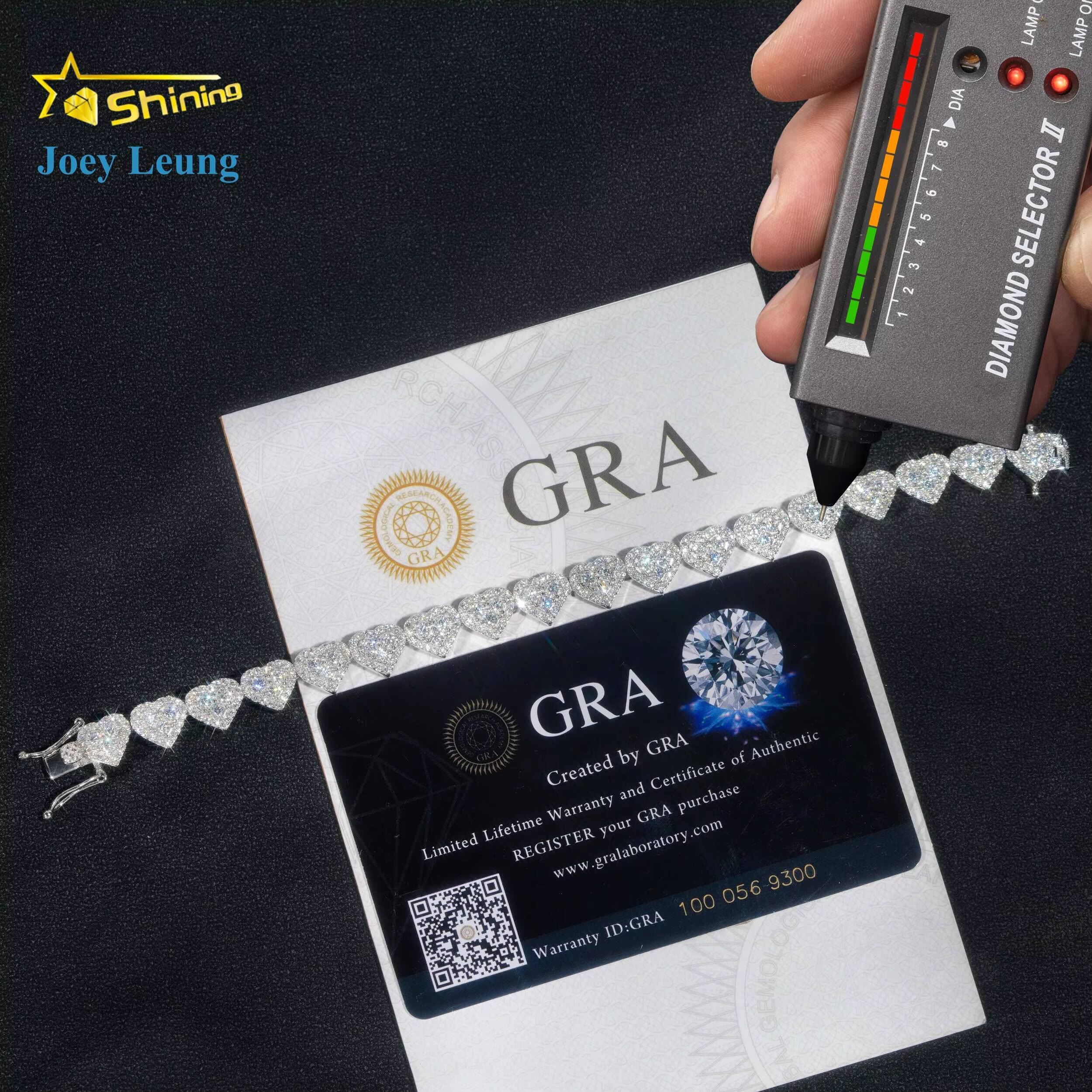 Custom Heart Design Solid Silver 925 Hip Hop Iced Cuban Link Bracelet 8mm VVS Moissanite Diamond Womens Fine Jewelry Necklace