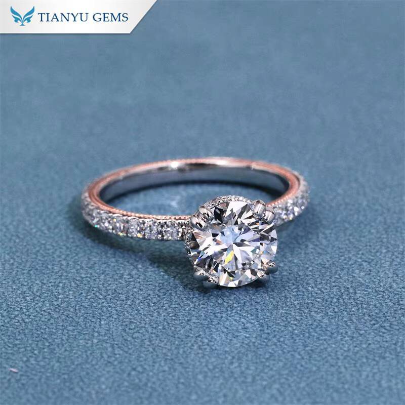 Tianyu Gems 14k Rose Gold and White Gold Setting 85mm 25ct Round Moissanite Diamond Round Cut Engagement Rings