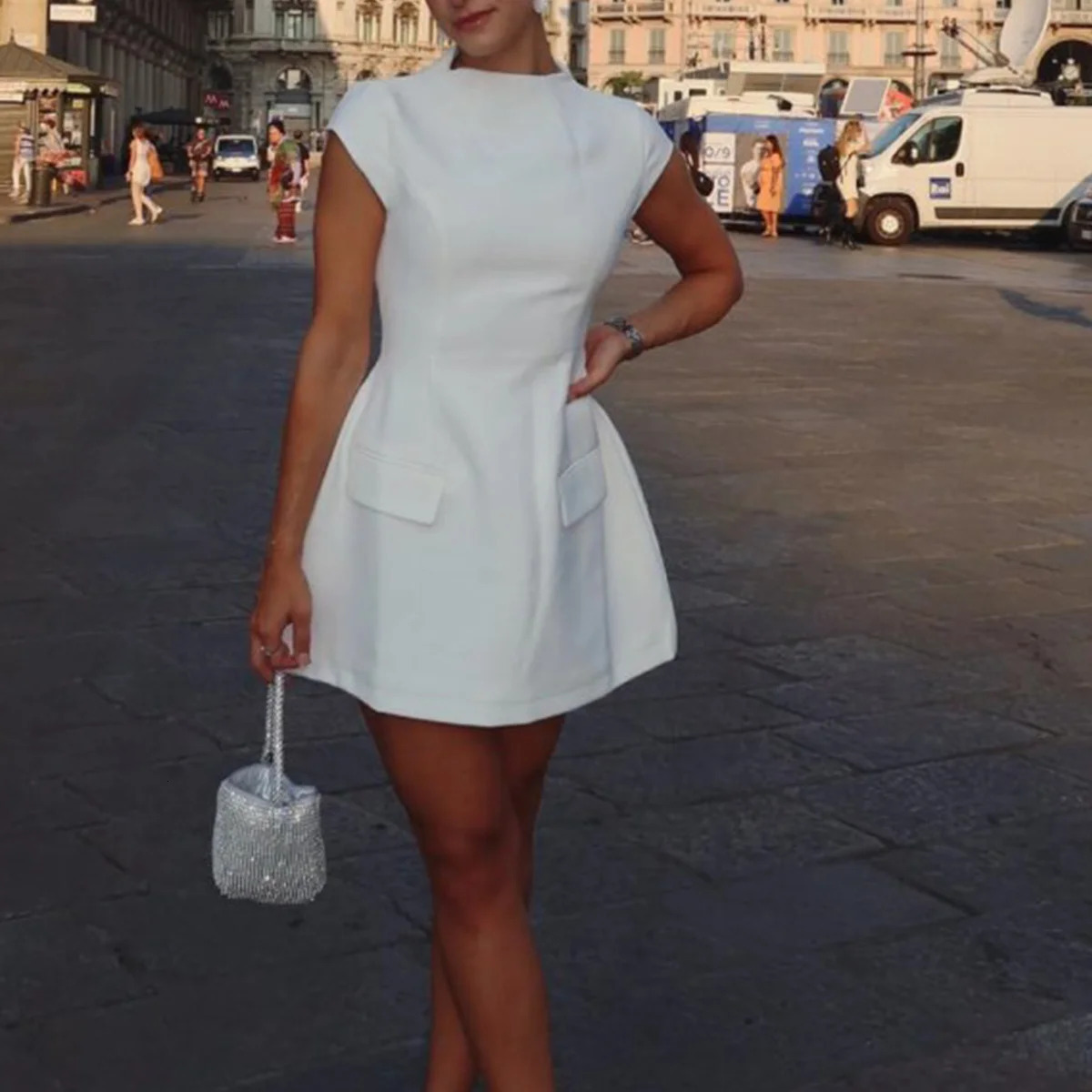 2025 Womens Sexy Slim Fit Hollow Mini Dress Spring Y2K Sleeveless A LINE Black Dress High Street Commute Elegant Dresses 251027