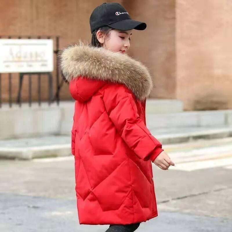 New Winter Thermal Down Coat For Tween Girls, Mid-Length Heavyweight Cotton Padded Jacket