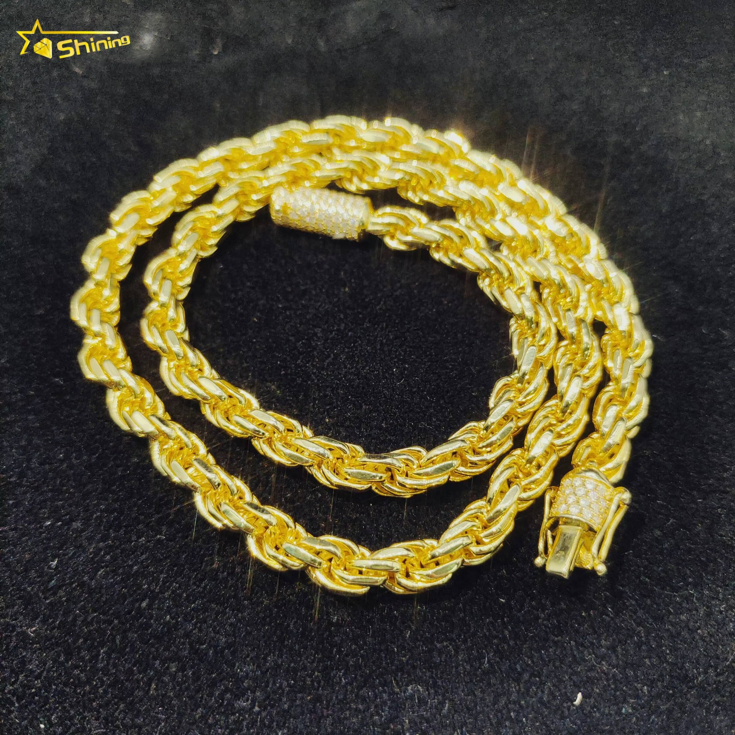 Hip Hop Jewelry Iced Out Fashion Cuban Link Necklace 6MM Solid Silver Moissanite Rope Chain for Men Women