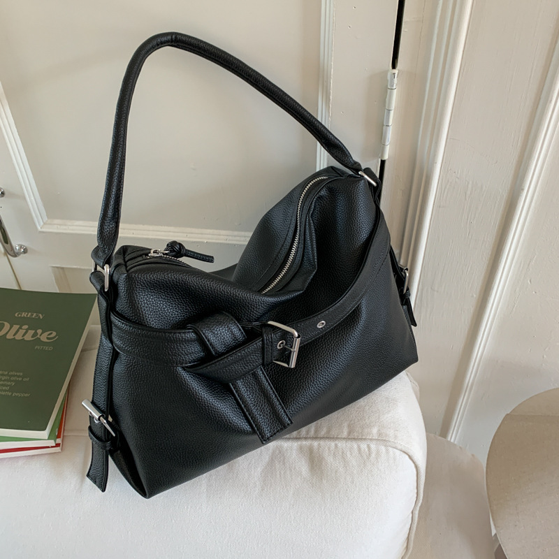 Free shipping designer bag Large Capacity Soft Leather Tote Bag with Buckle Design Stylish Motorcycle Bag Heavy-duty Single Shoulder Crossbody Bag