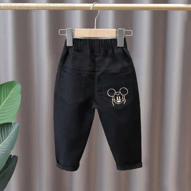 Disney Spring Autumn Kids Cartoon Mickey Mouse Jeans Baby Boys Girls Pocket Print Straight Denim Pants Children Fashion Casual Trousers H251027
