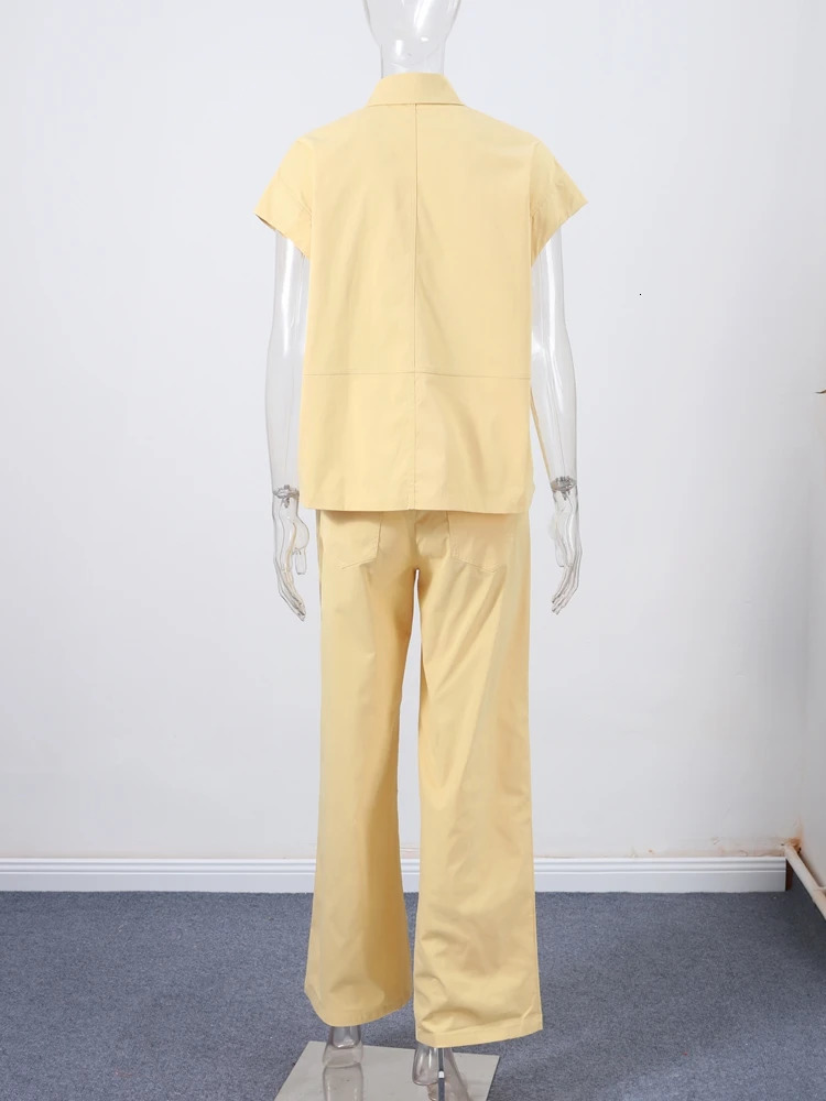 Street Fashion Vest Pants Sets Women Lapel Short Sleeve Singlebreasted Waistcoat Wide Leg Trousers 2025 Summer Casual Outfits 251013