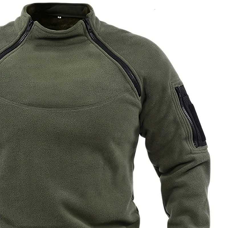 Mens Tactical Pullover Casual Military Sweatshirt Fleece Jacket Standing Collar Pullover Solid Color Sweater Windproof Clothes W251027