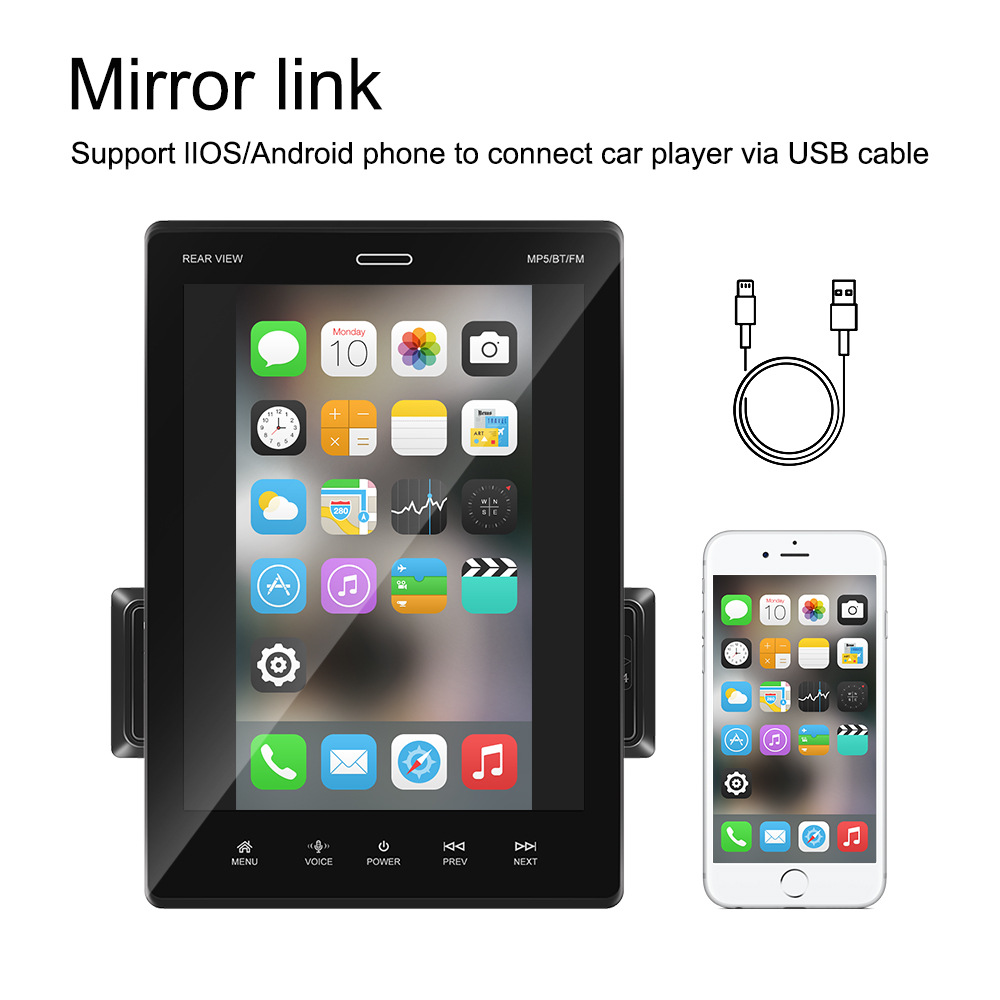 9.5 inch MP5 Vertical Screen Telescopic Car Stereo CarPlay Player Android Auto MP5 Player Mirror Link With Rearview Camera