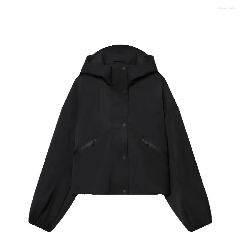 Women's Jackets Waterproof Loose Top Hooded Long Sleeve Zipper Button Pocket Elastic Rope Spring/Summer Fashion Jacket