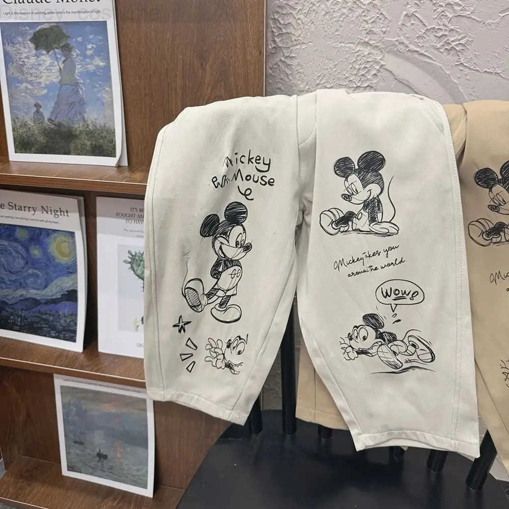 Disney Mickey Mouse Cartoon Boys Jeans Autumn New Elastic Waist Denim Pants Korean Style Casual Versatile Childrens Pants H251027