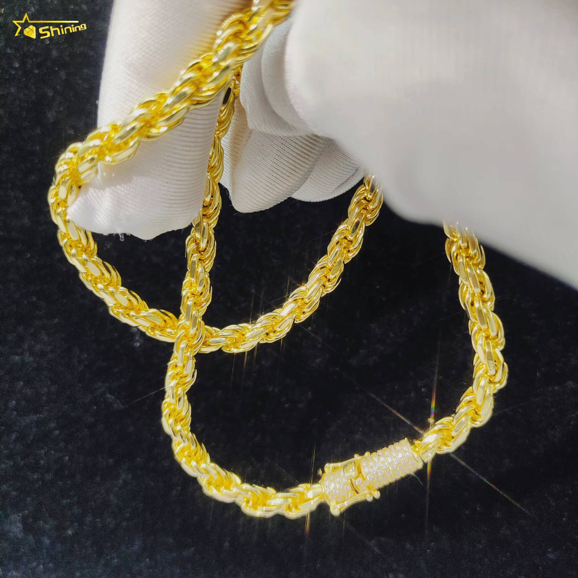 Hip Hop Jewelry Iced Out Fashion Cuban Link Necklace 6MM Solid Silver Moissanite Rope Chain for Men Women