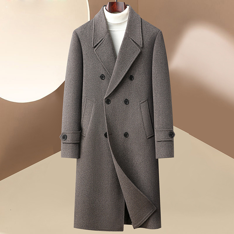 2025 Autumn Winter Sheep Wool 50 Wool Coat Mens Casual Business Fashion OvertheKnee Long DoubleSided Wool Coat 250820