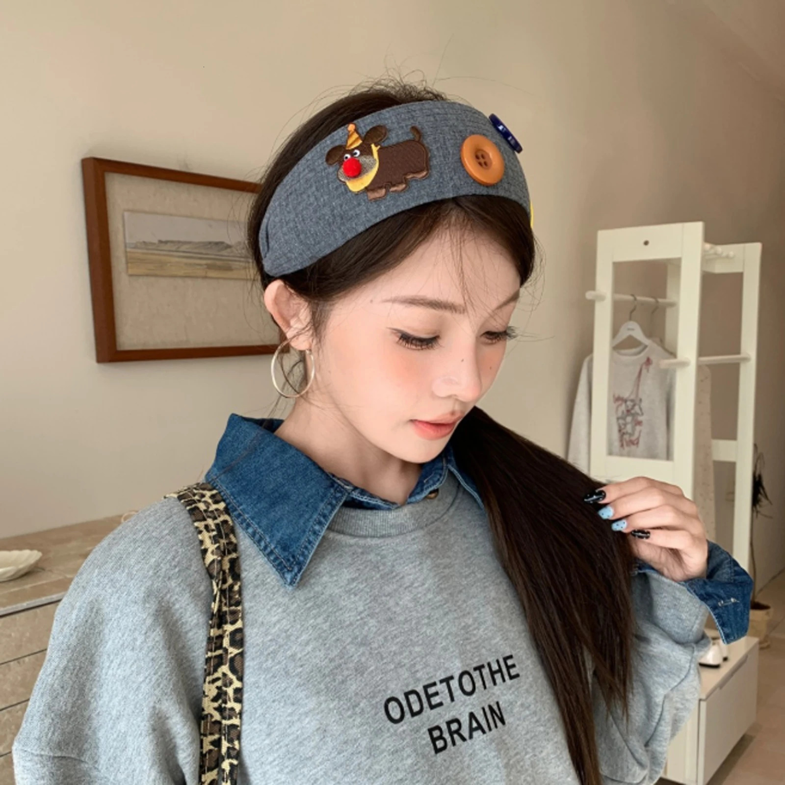 PROLY Fashion Headband For Women Wide Side Dog Button Hairband Personality Lovely Turban Winter Hair Accessories 251023