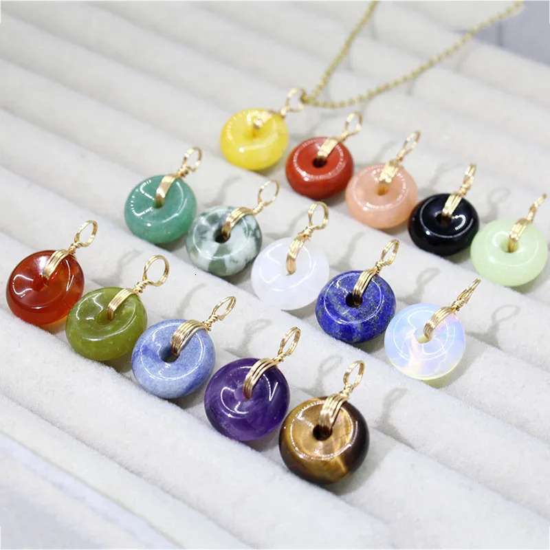 15mm Amethyst Crystal Donut Pendant Natural Stone Necklace Tiger Eye Rose Quartz Healing Stone Gift for Women Her Christmas Vale 251020