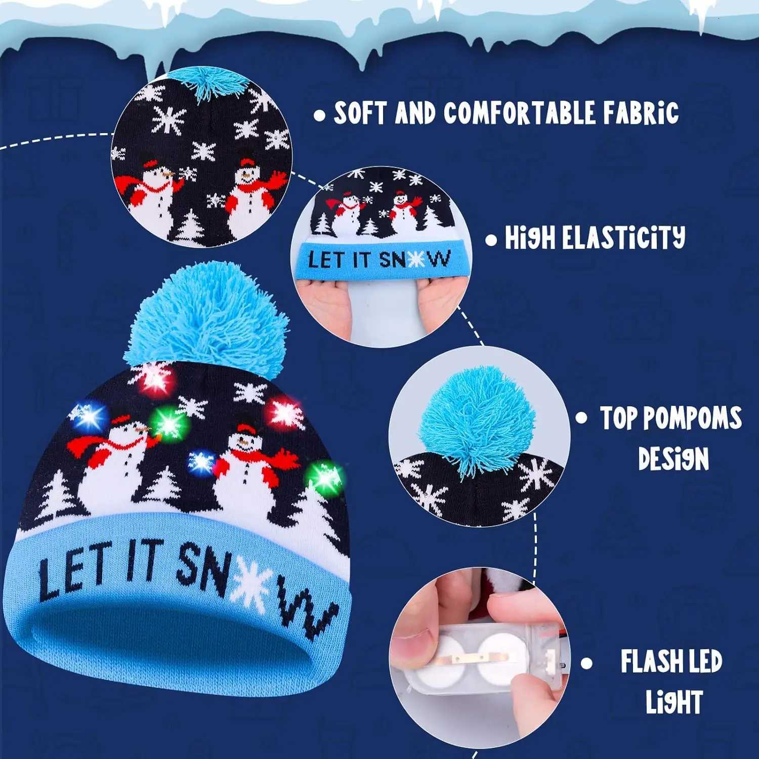 Christmas LED Lightup Knitted Beanie Hat Colorful Flashing Holiday Xmas Christmas Party Supplies Xmas Costume AccessoryW251027
