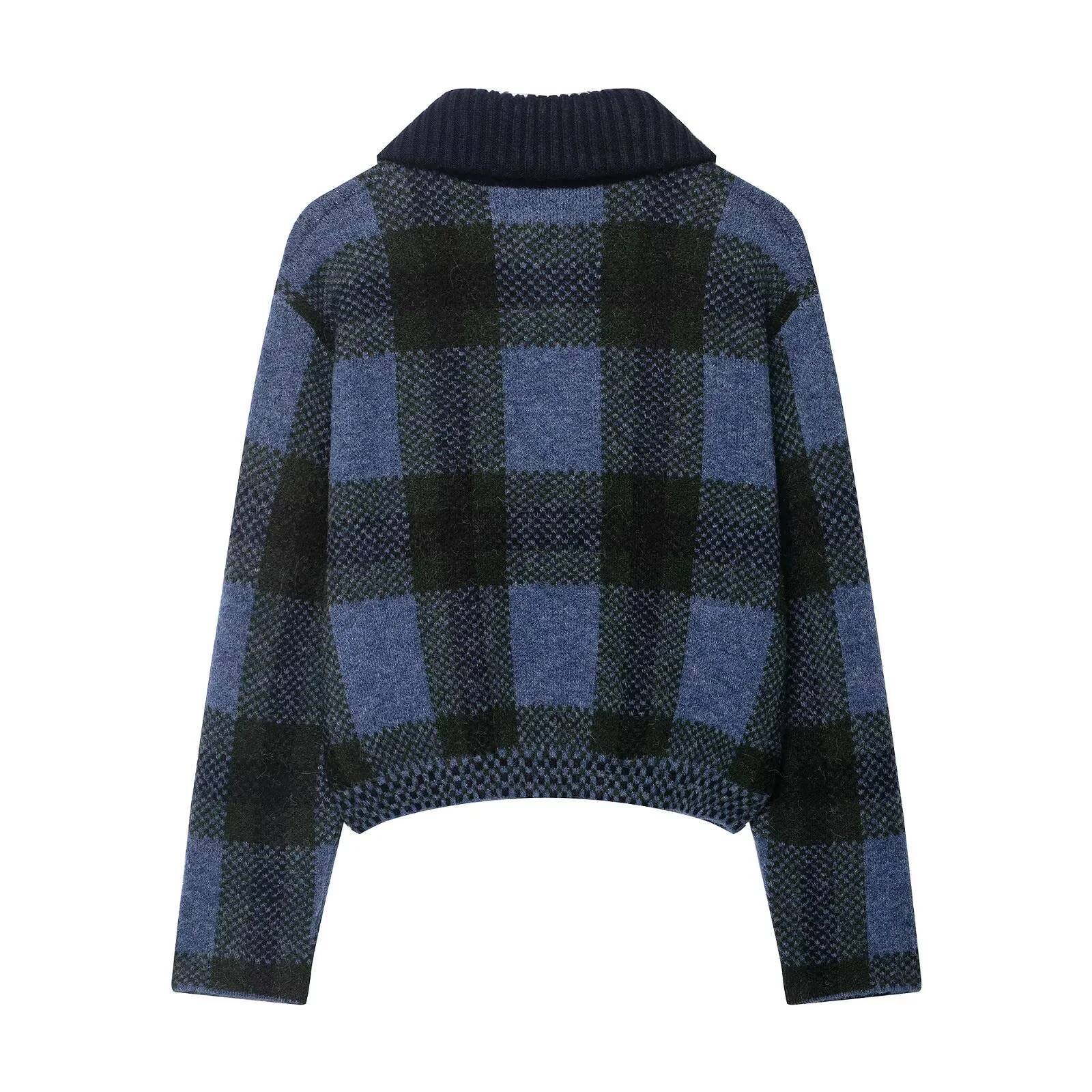 winter jacket women KONDALA 2025 Fall Winter Streetwear Knitted Women Fashion Christmas Plaid Elegant Zip Up Turndown Collar Ladies Coats