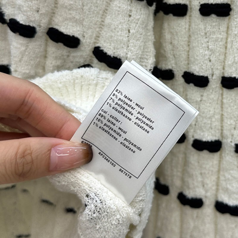 Luxury Designer Women's Black White Bow Long Sleeve Sweater Fashion Runway Wool Blend Round Neck Soft Pullover Two Colors Classic Winter Base Clo