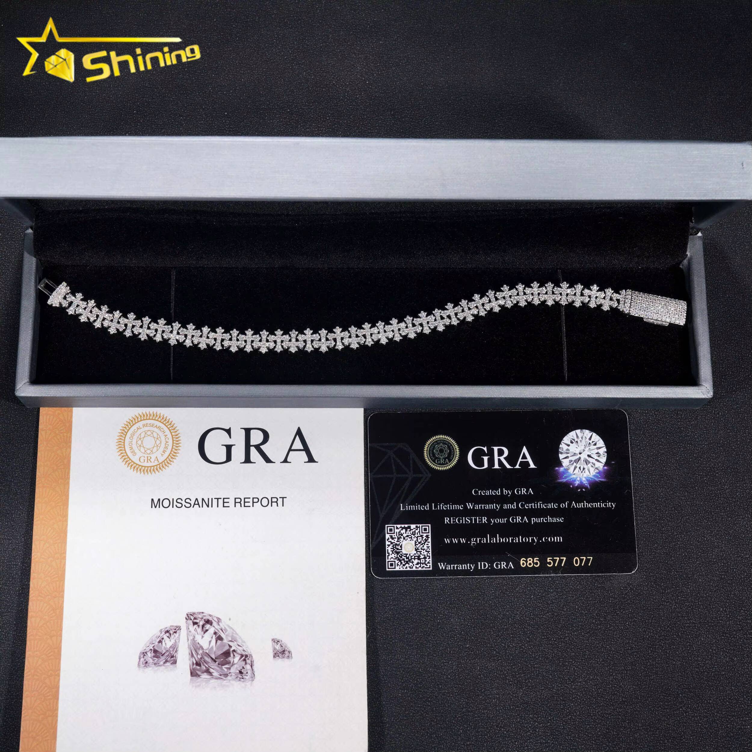 Pass Diamond Tester Silver 925 Gold Plated Hip Hop Jewelry Custom VVS Moissanite Cuban Link Chain Cross Bracelet